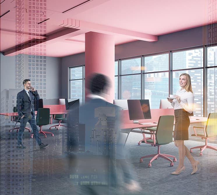 Espace de travail partagé avec postes informatiques