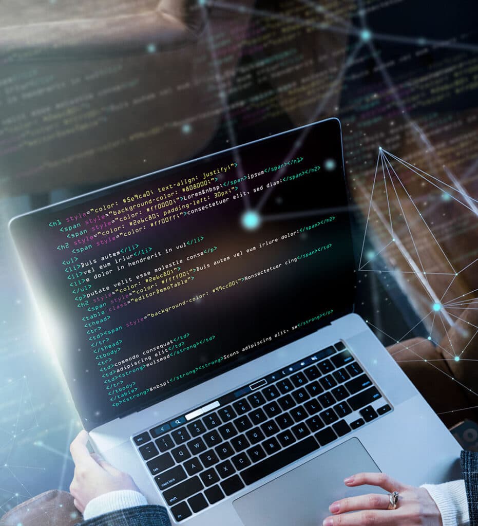 Laptop connected to digital interfaces