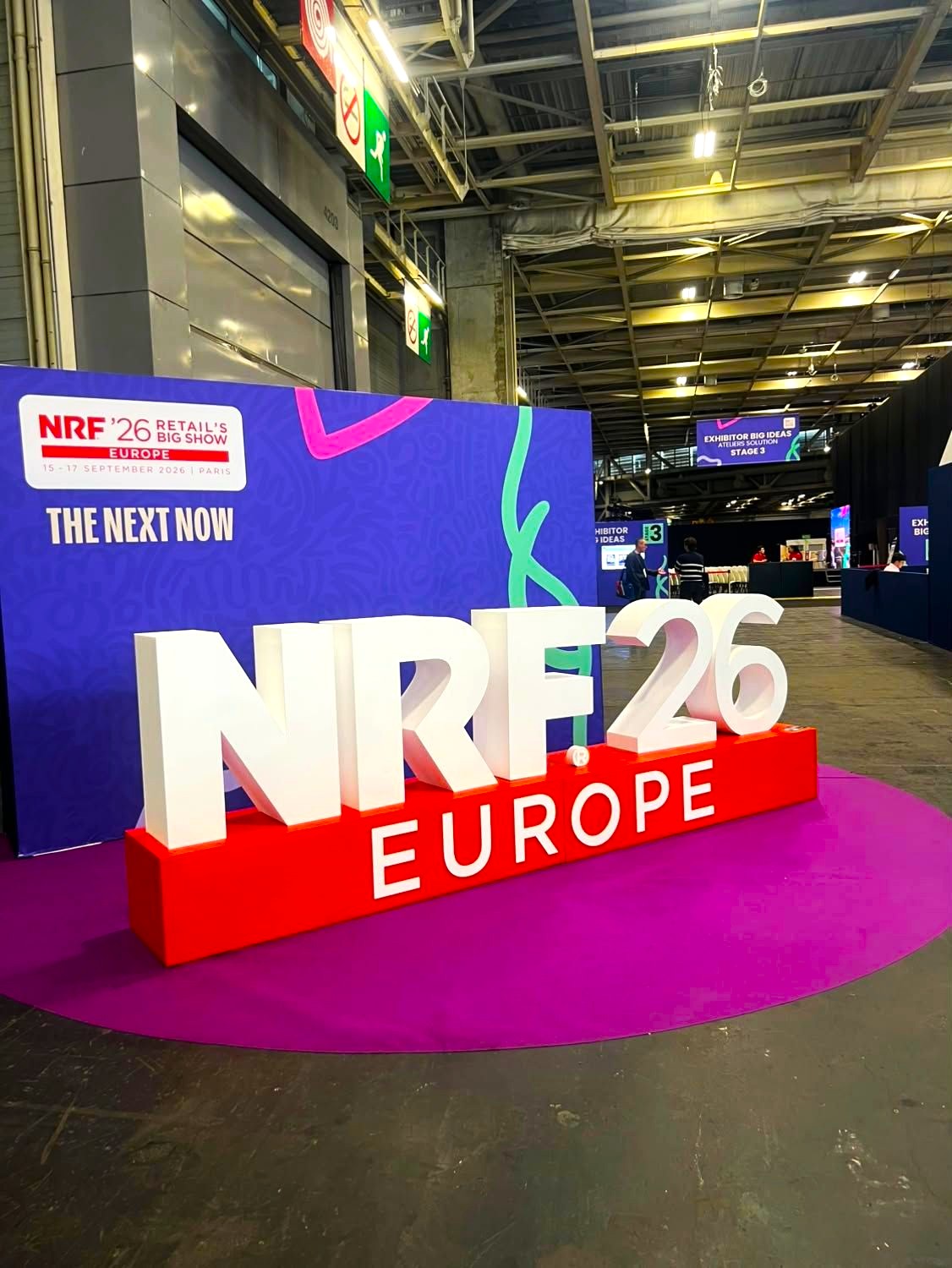NRF ’26 Retail’s Big Show Europe signage at the entrance of the Paris show